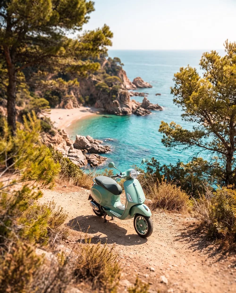 rida Vespa at a viewpoint over a Costa del Sol cove
